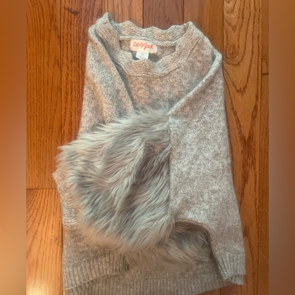 Cat & Jack Women's Light Gray Sweater with Fluffy Sleeves